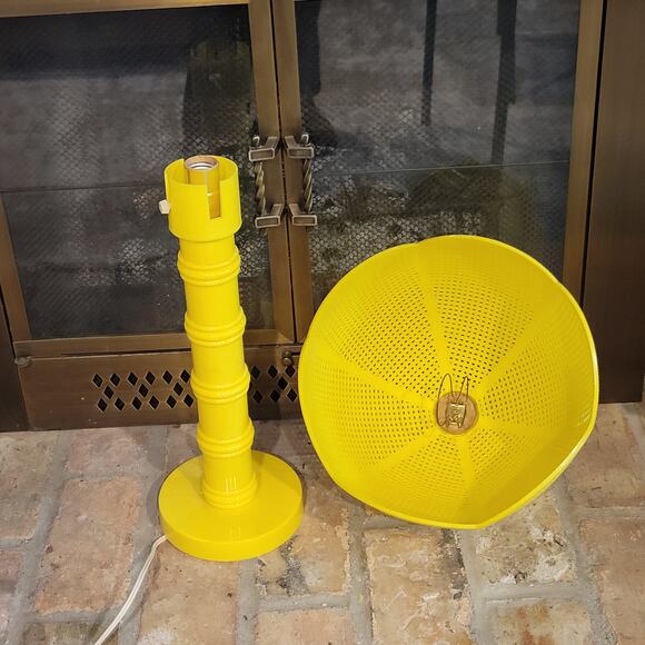 Retro Lamp Yellow Plastic Faux Wicker Shade - Picture 3 of 9